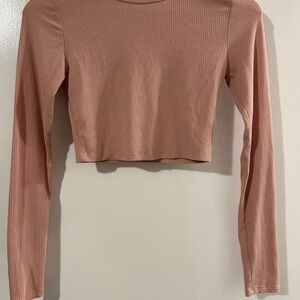 Garage Ribbed Long Sleeve Crop Top - Dusty Pink